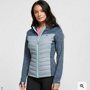 Dare2b Obstinacy II Hybrid Jacket Quilted Front Stretchy Sleeves Blue Gray